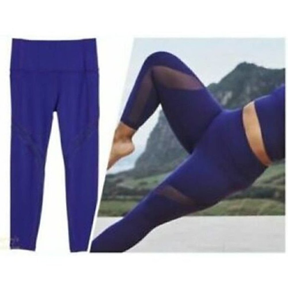 Athleta Salutation Stash Pocket II Blue Purple Mesh 7/8 Tight Leggings Sz XXS